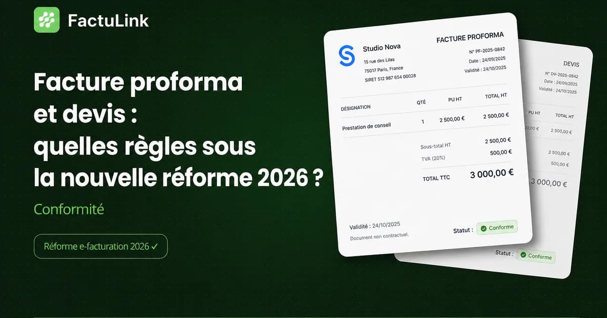 Modern professional flat illustration showing a digital document transformation from a quote to an electronic invoice, b